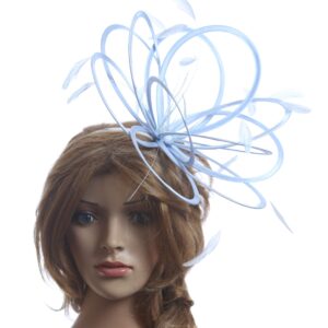 Baby Blue Satin Loop Feather Fascinator Hat - Mandy