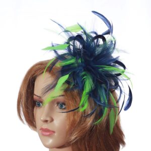 Navy Blue & Lime Green Feather Small Fascinator Hat - Abbie