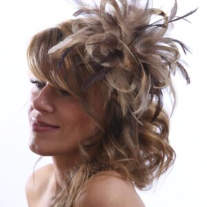 Taupe & Black Feather Small Fascinator Hat - Abbie