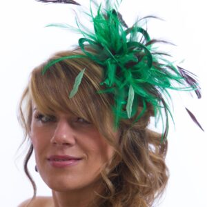 Emerald Green & Brown Satin Feather Small Fascinator Hat - Abbie