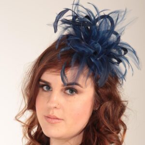 Navy Blue Feather Small Fascinator Hat - Abbie