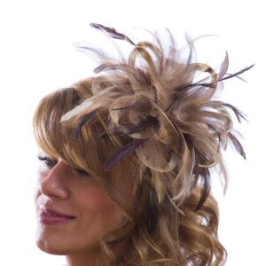 Taupe & Brown Satin Feather Small Fascinator Hat - Abbie