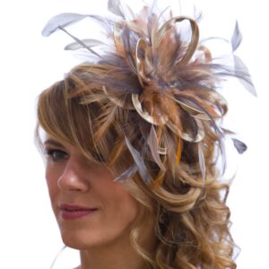 Taupe & Pewter Feather Small Fascinator Hat - Abbie