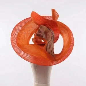 Orange and Animal Print Swirl Windowpane Sinamay Saucer Hat